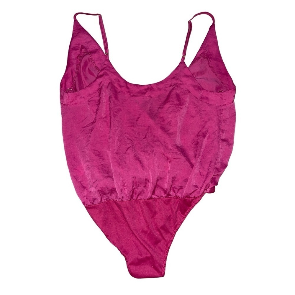 Fashion Nova pink polyester wrap snap button bodysuit women’s size large - Picture 2 of 6
